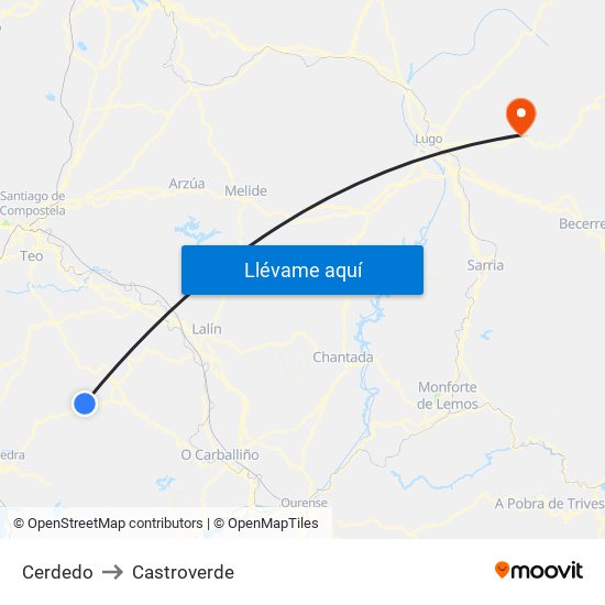 Cerdedo to Castroverde map