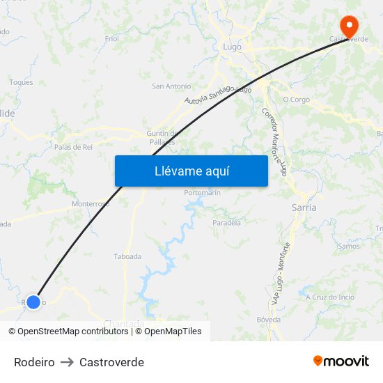 Rodeiro to Castroverde map