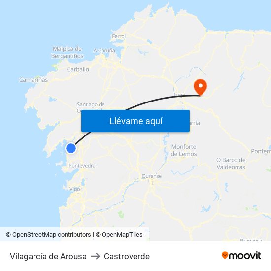 Vilagarcía de Arousa to Castroverde map
