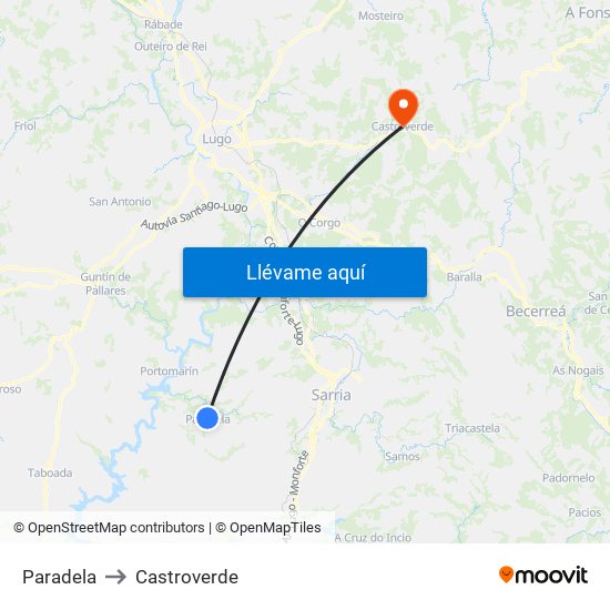 Paradela to Castroverde map