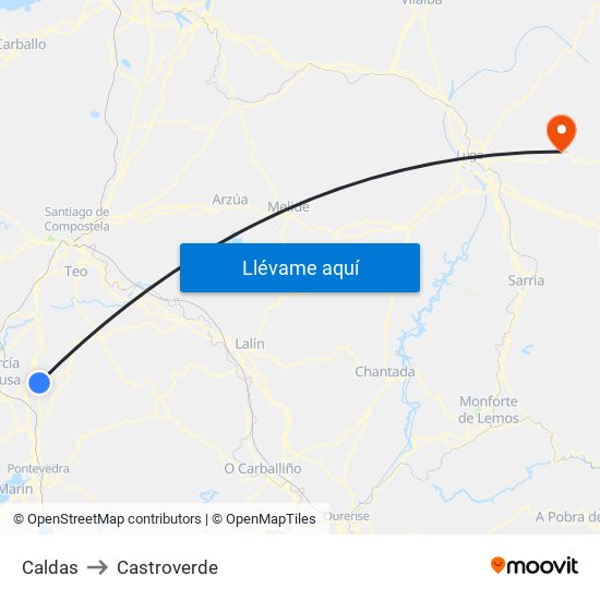 Caldas to Castroverde map