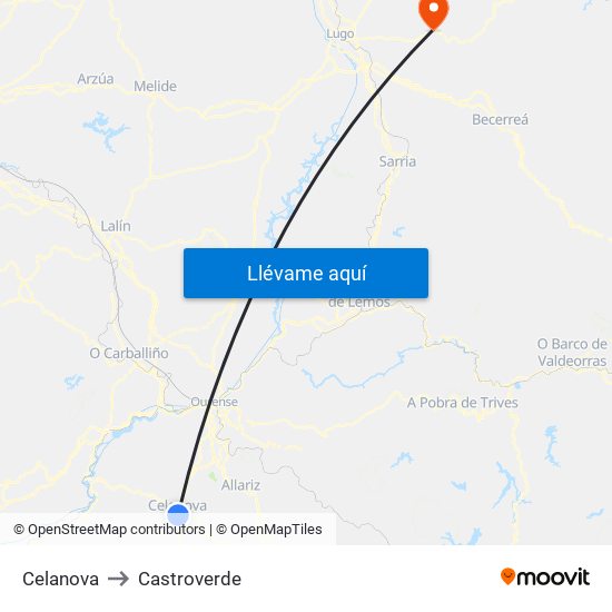 Celanova to Castroverde map
