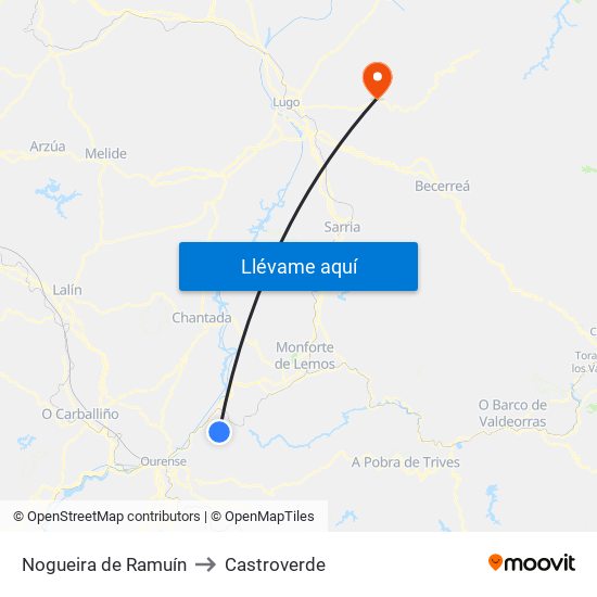 Nogueira de Ramuín to Castroverde map