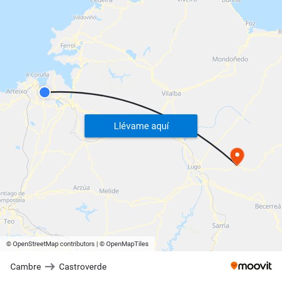 Cambre to Castroverde map