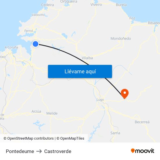 Pontedeume to Castroverde map