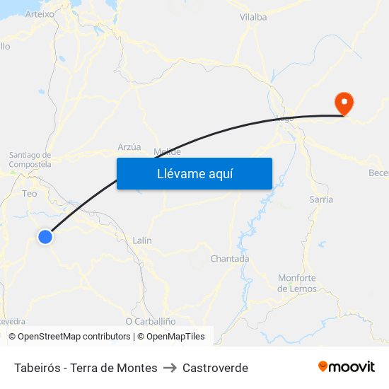 Tabeirós - Terra de Montes to Castroverde map