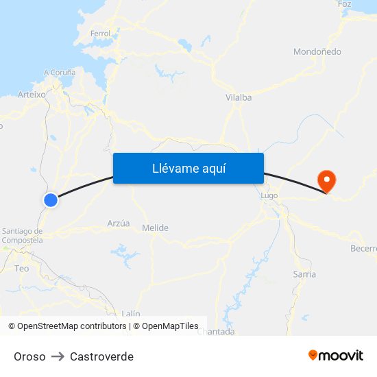 Oroso to Castroverde map