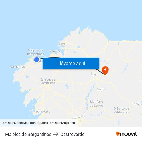 Malpica de Bergantiños to Castroverde map