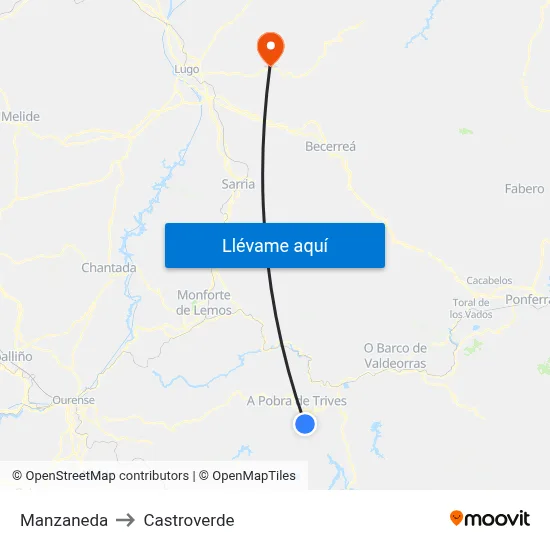 Manzaneda to Castroverde map