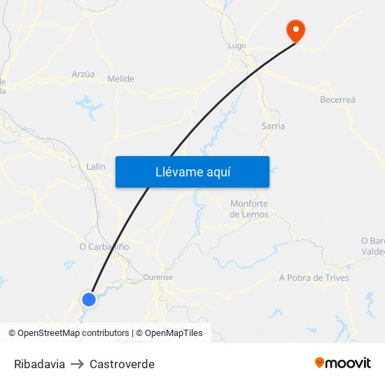 Ribadavia to Castroverde map