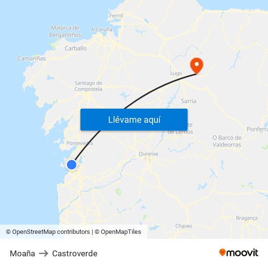 Moaña to Castroverde map