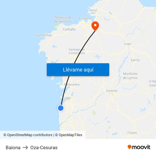 Baiona to Oza-Cesuras map