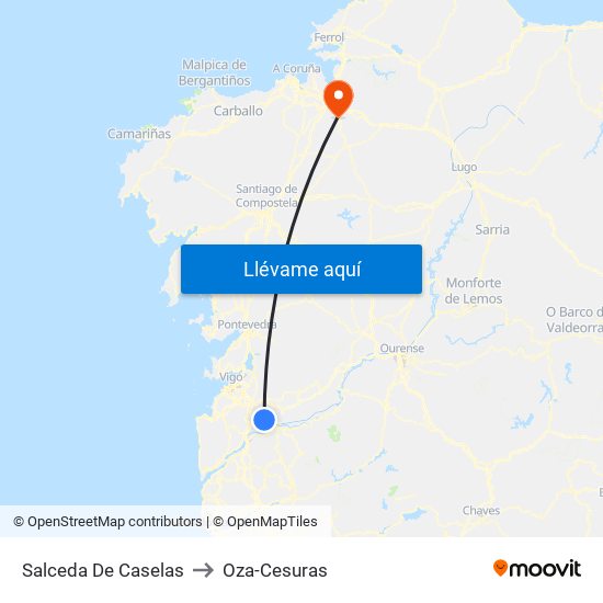 Salceda De Caselas to Oza-Cesuras map
