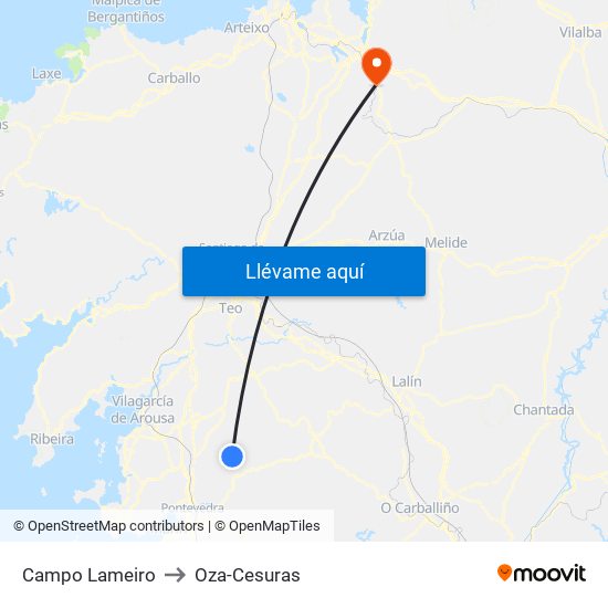 Campo Lameiro to Oza-Cesuras map
