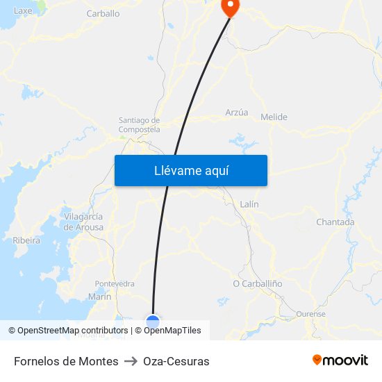 Fornelos de Montes to Oza-Cesuras map