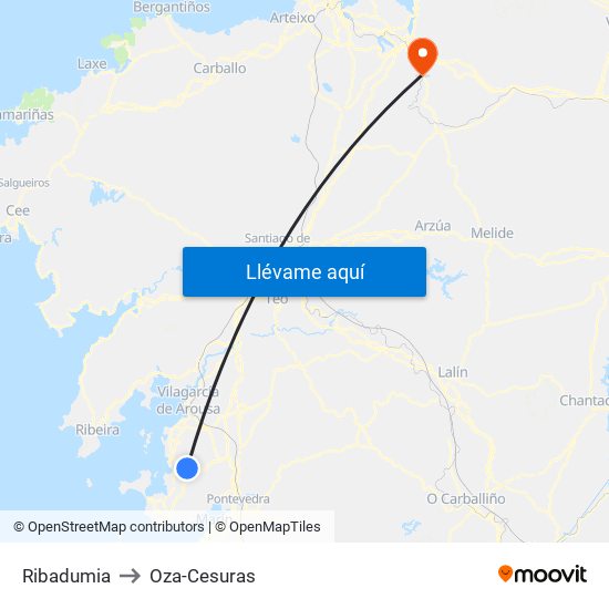 Ribadumia to Oza-Cesuras map