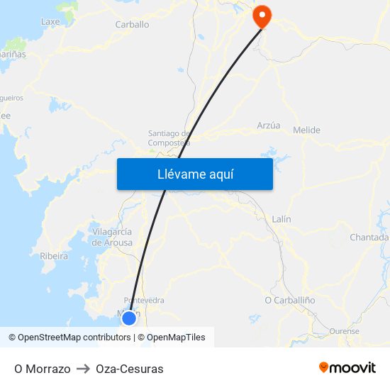 O Morrazo to Oza-Cesuras map