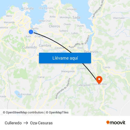 Culleredo to Oza-Cesuras map