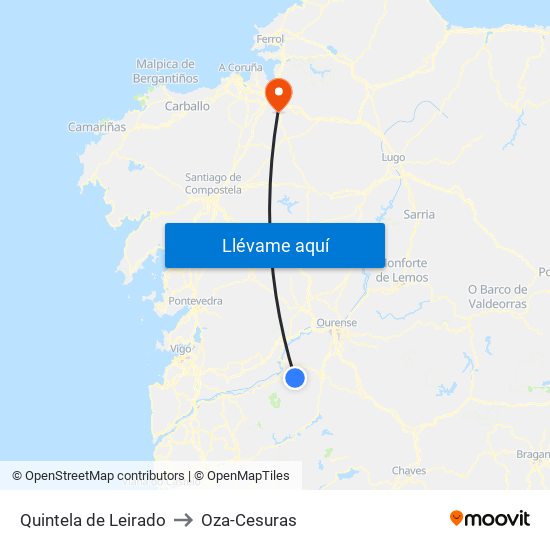 Quintela de Leirado to Oza-Cesuras map