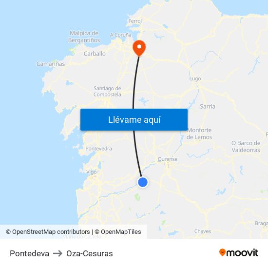 Pontedeva to Oza-Cesuras map