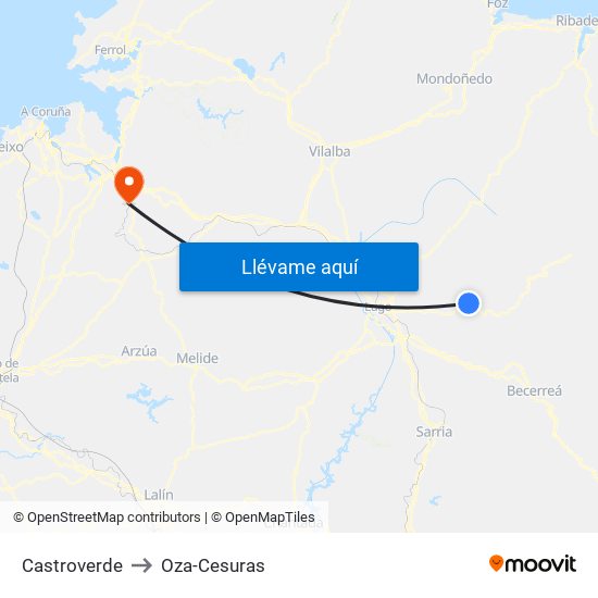 Castroverde to Oza-Cesuras map