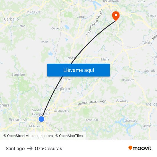 Santiago to Oza-Cesuras map
