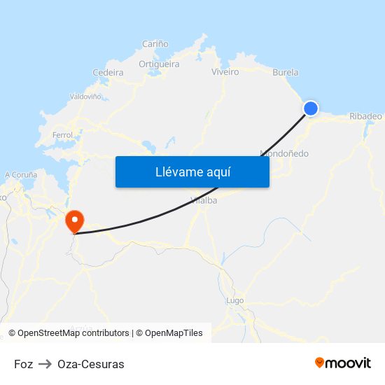 Foz to Oza-Cesuras map