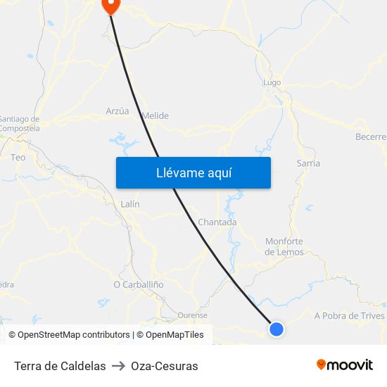 Terra de Caldelas to Oza-Cesuras map