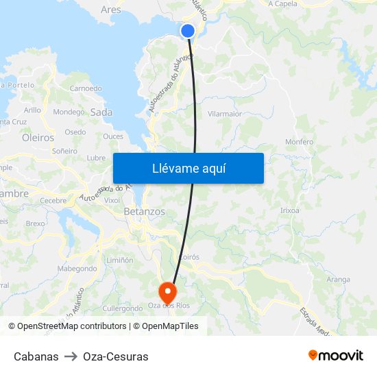 Cabanas to Oza-Cesuras map