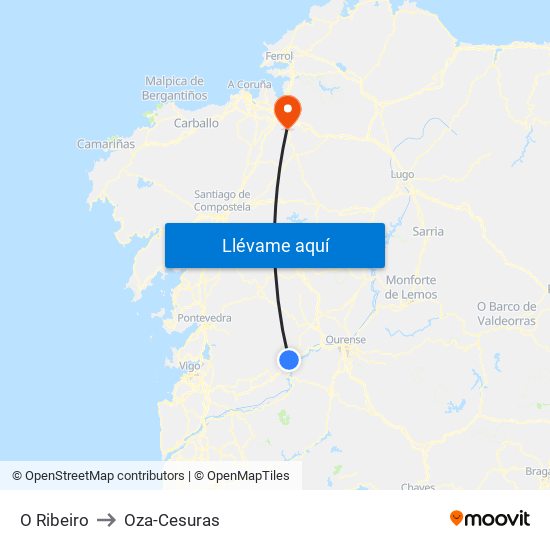 O Ribeiro to Oza-Cesuras map