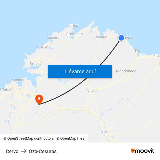Cervo to Oza-Cesuras map