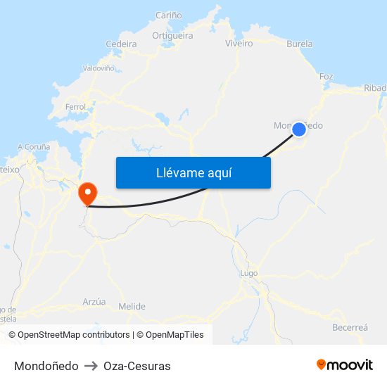 Mondoñedo to Oza-Cesuras map