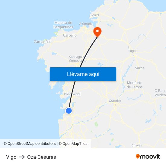 Vigo to Oza-Cesuras map