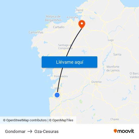 Gondomar to Oza-Cesuras map