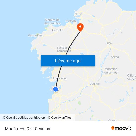 Moaña to Oza-Cesuras map