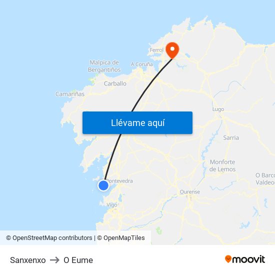 Sanxenxo to O Eume map