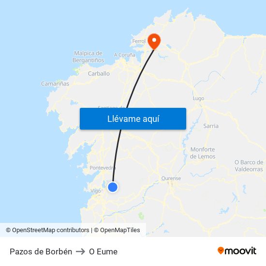 Pazos de Borbén to O Eume map