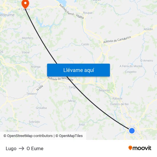 Lugo to O Eume map