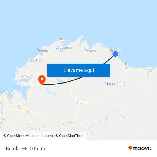 Burela to O Eume map