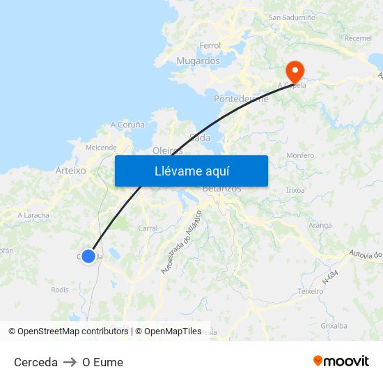 Cerceda to O Eume map