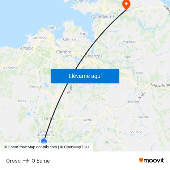 Oroso to O Eume map