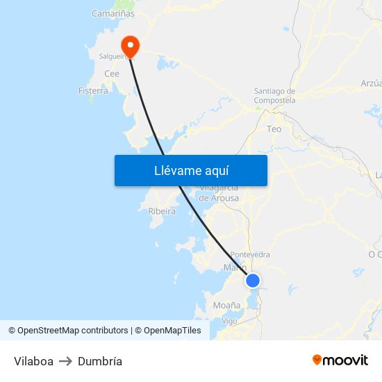 Vilaboa to Dumbría map