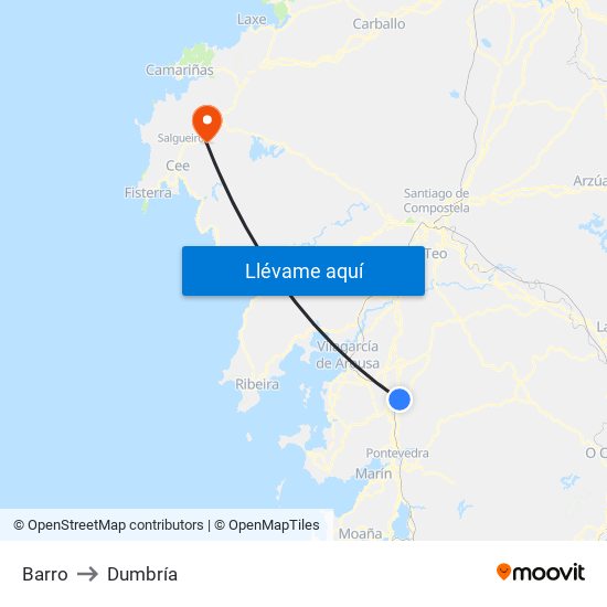 Barro to Dumbría map