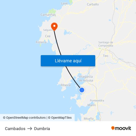 Cambados to Dumbría map