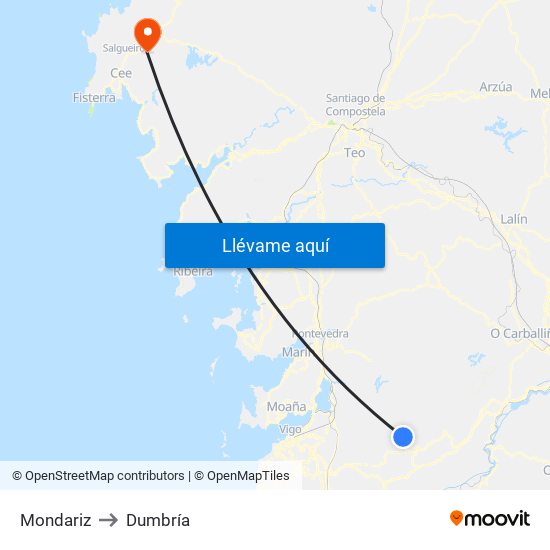 Mondariz to Dumbría map