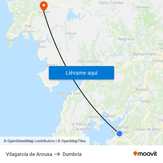 Vilagarcía de Arousa to Dumbría map