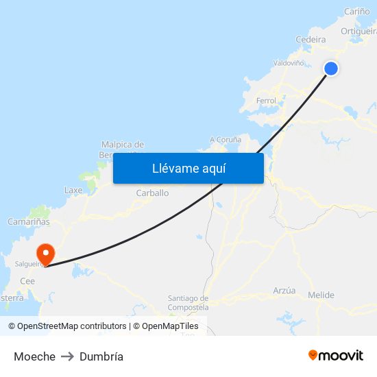 Moeche to Dumbría map