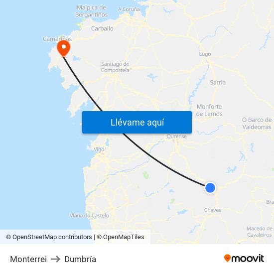 Monterrei to Dumbría map