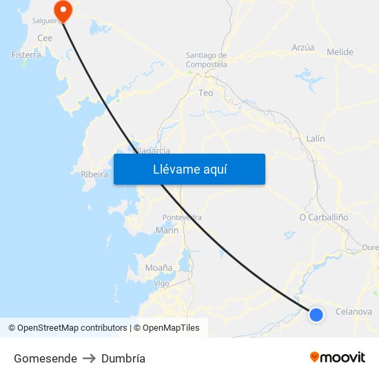 Gomesende to Dumbría map