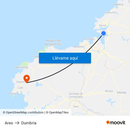 Ares to Dumbría map